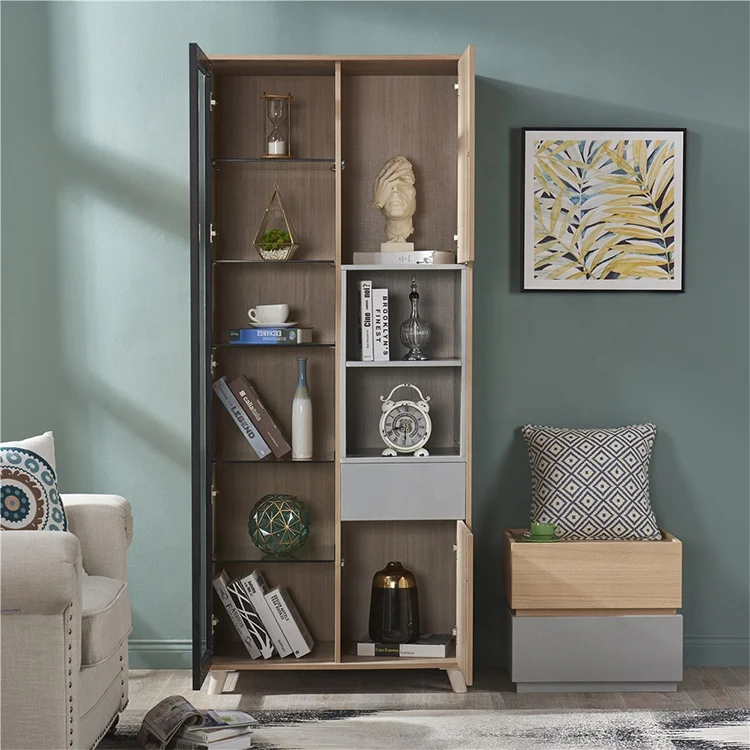 
Simple Style Wood mdf Living Room Display Cabinet With Glass Door 