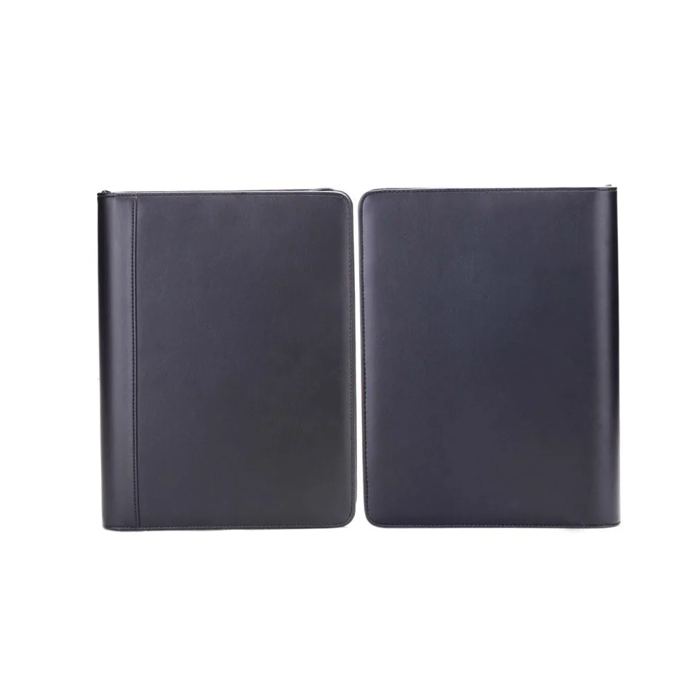 Multifunction Folder For Business Men and Women Zippered PU Leather Portfolio With 3 Rings Loose-leaf Folder Binder Padfolio