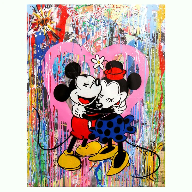 Mickey Mouse Pop Art Cute Canvas Painting Colorful Graffiti Art Hand Painting Modern Oil Painting for Wall Decor