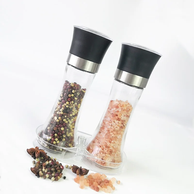 180ML Manual tall sea salt pepper crusher spice salt pepper mills glass bottle with grinder