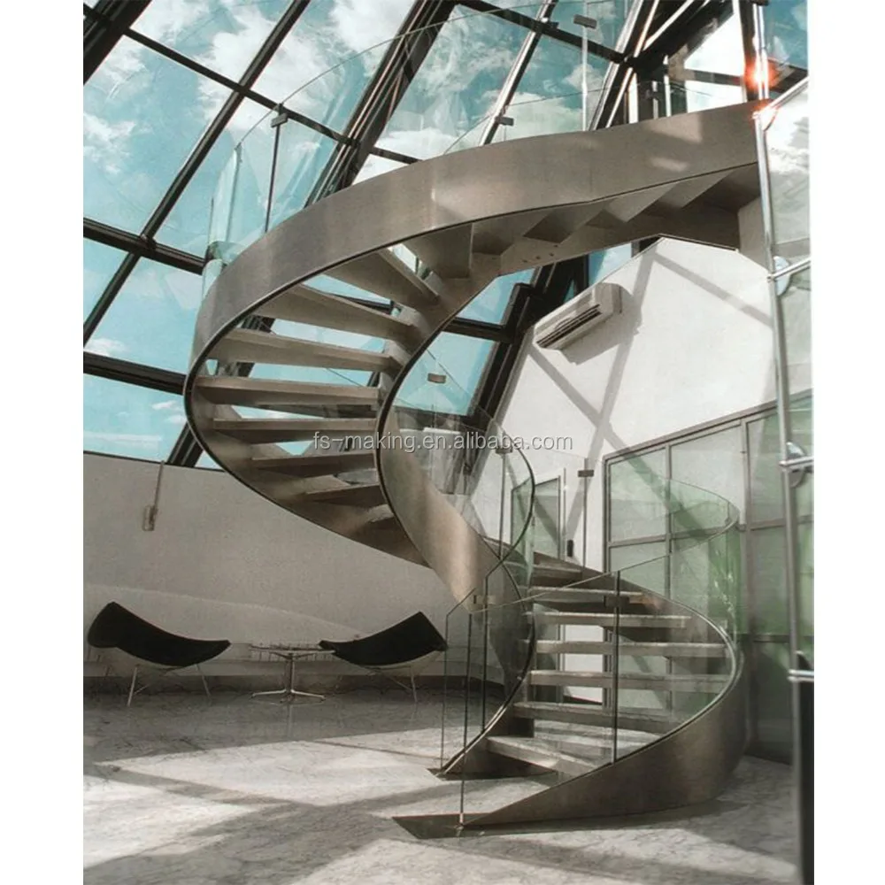 Spiral Stairs Stair Type and Stainless Steel Stair Material Spiral Staircases Used/glass step tread/glasss balustrade