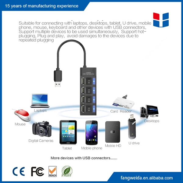 Поддержка быстрой зарядки 4 порта usb 2.0 концентратор драйвер с переключателем управления LED