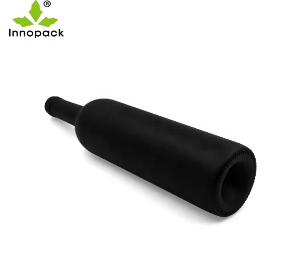 750 ml Liquor Round Glass Matte Black Wine Bottle with Cork