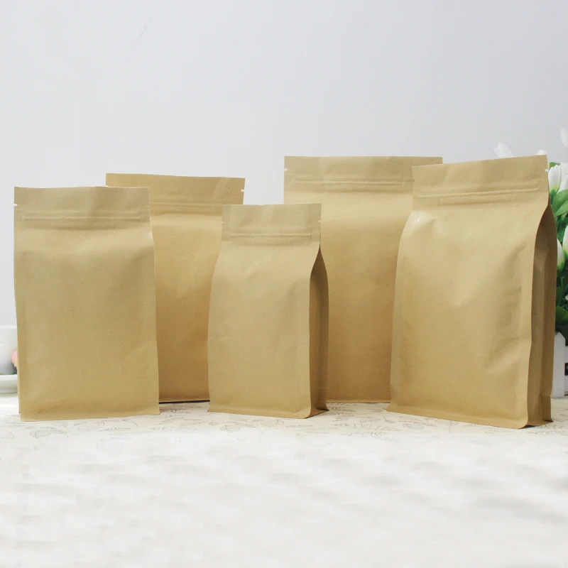 POLYSMARTS Side Sealing Foil Lined Brown Kraft Paper Flat Bottom Coffee Bean Bag With Zip Lock@