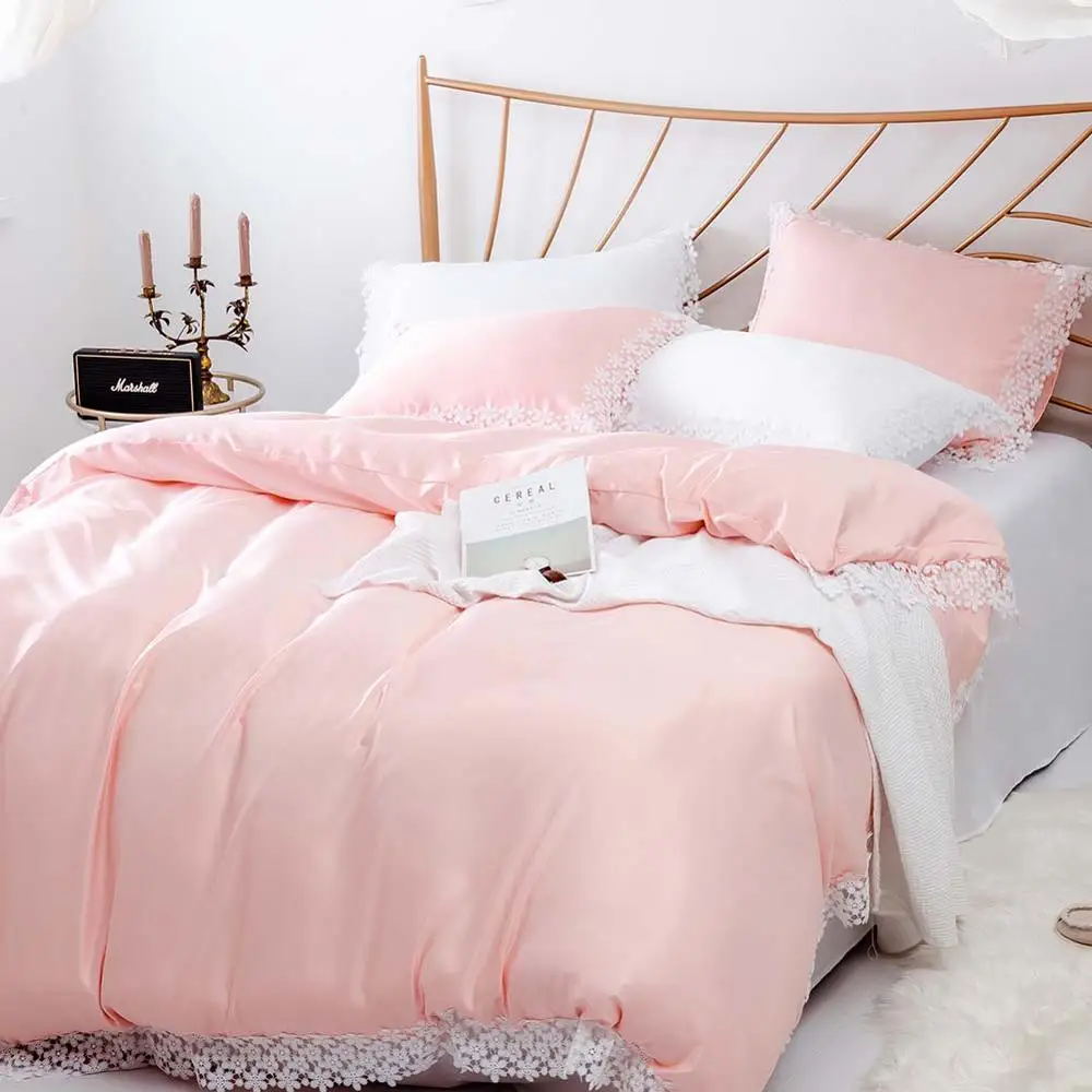 White Fabric for Comforter Sets Luxury 100% Cotton Bedding Set with Lace