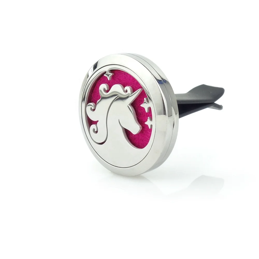 Fashion New Round Shape On Car Unicorn Design Perfume Diffuser Pendant Stainless Steel Jewelry