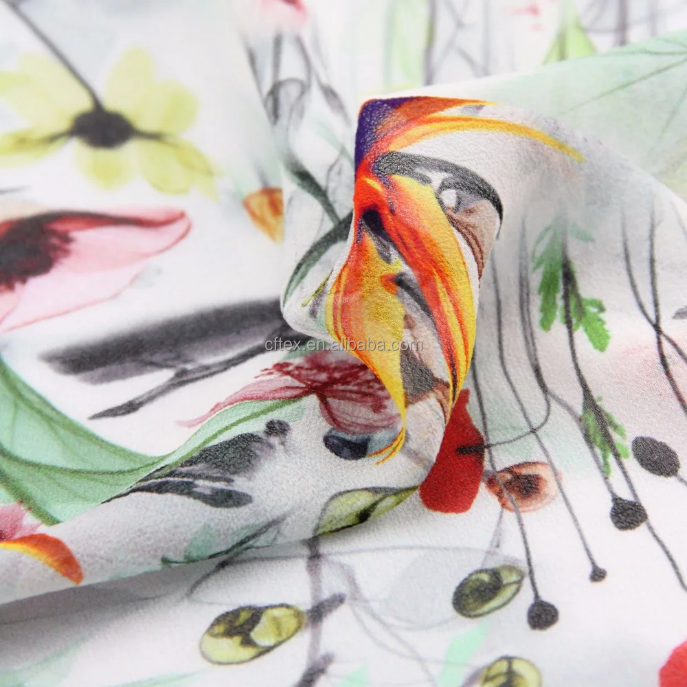 Printed fabric digital flower design 14mm silk CDC georgette for garment