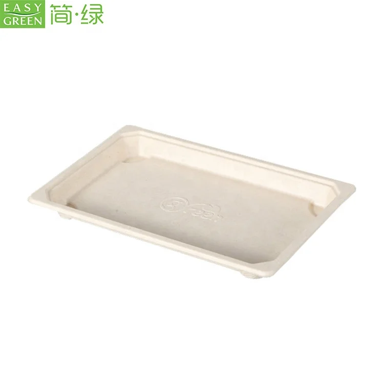 Disposable biodegradable compostable bagasse sushi tray container
