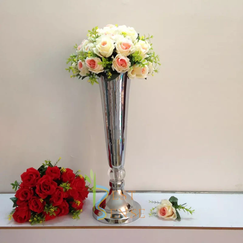 
55cm Silver trumpet wedding centerpiece vase 