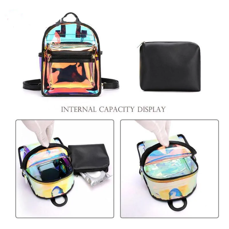 Модный мини-рюкзак из ПВХ, голографические прозрачные рюкзаки с голографическим дизайном