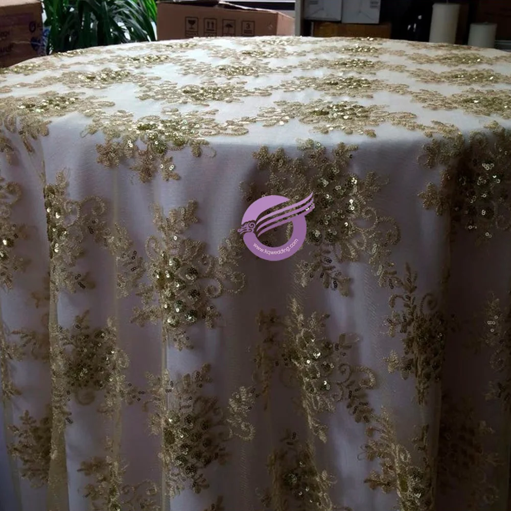 #17970 gold hot seller beaded embroidery cheap sequin table overlay