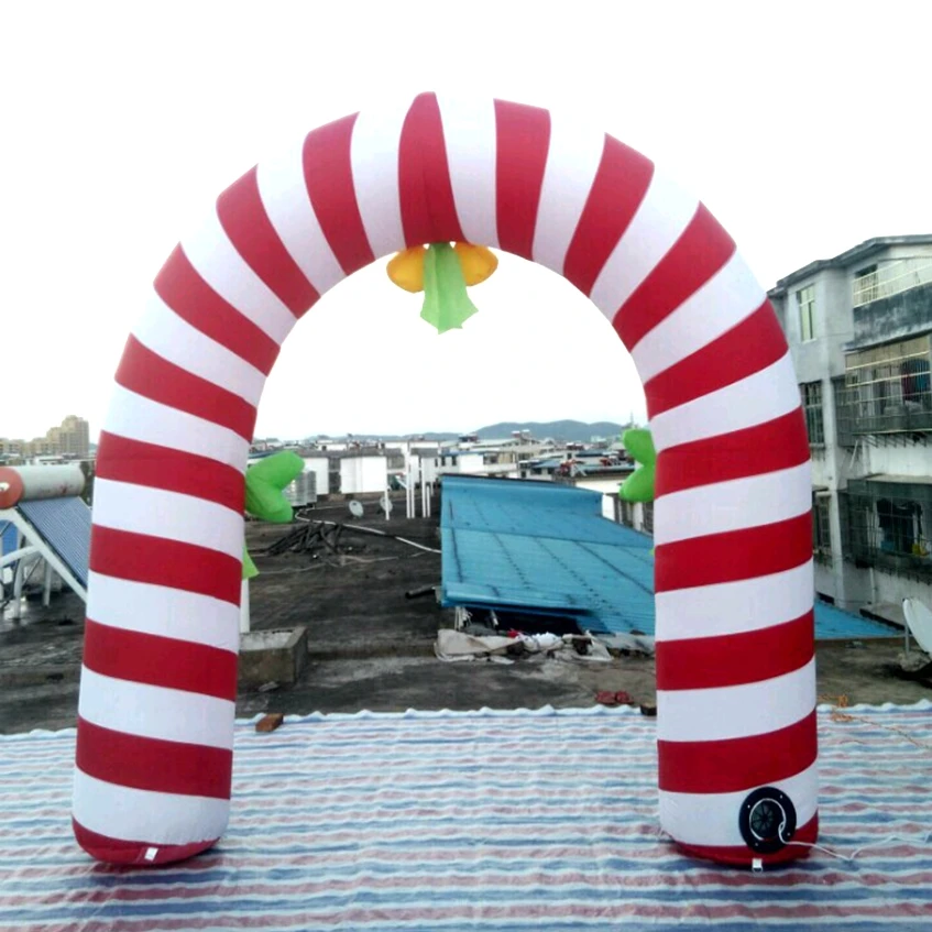 New Style Pretty Cheap Outdoor Inflatable Candy Cane Christmas Archway OXford Material with Blower Balloon Model for Promotion