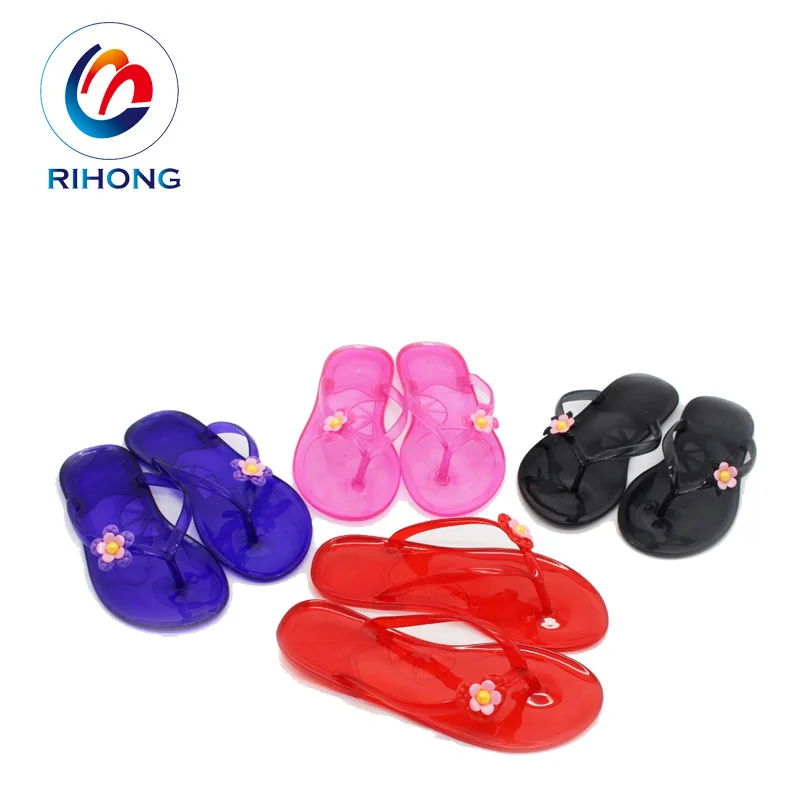hot selling custom flower accessories strap plain slipper sandal crystal clear jelly flip flops