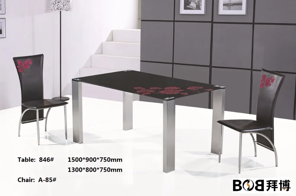 dining table set italian Modern and elegant European restaurant with glass safflower tea table and black leather chair