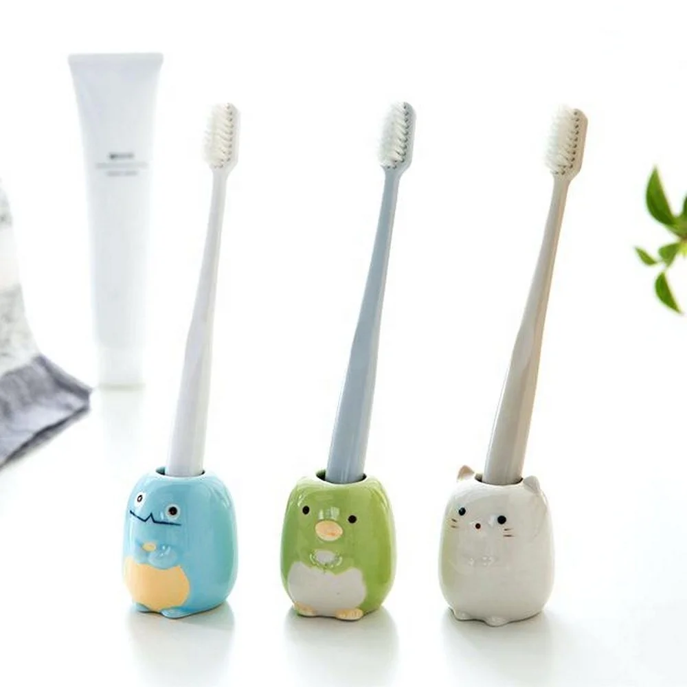 Single Unique Funky Ceramic Tooth Brush Stand Toothbrush Holder with Animal Design for Children Kids Bathroom Storage Organizer
