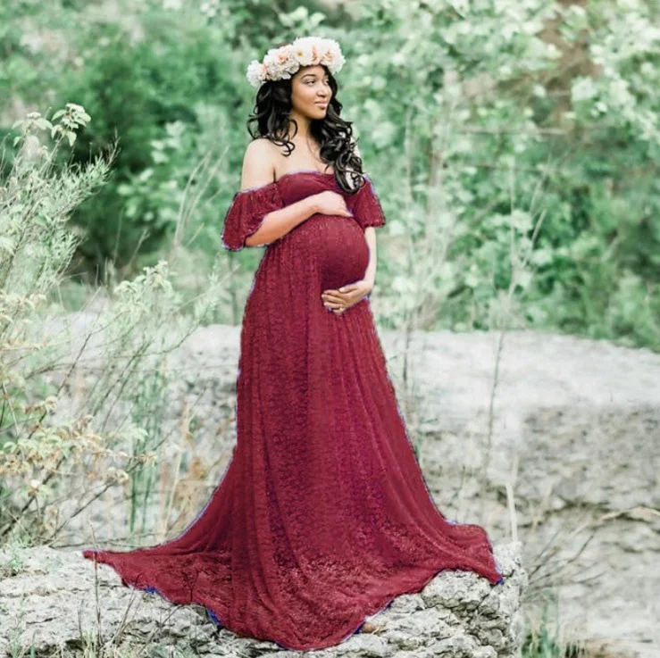 
Lace Overlay Maternity Wrap Maxi Dress Photography Props Fancy Gown Pregnant Dresses Pregnancy Photography Dress 