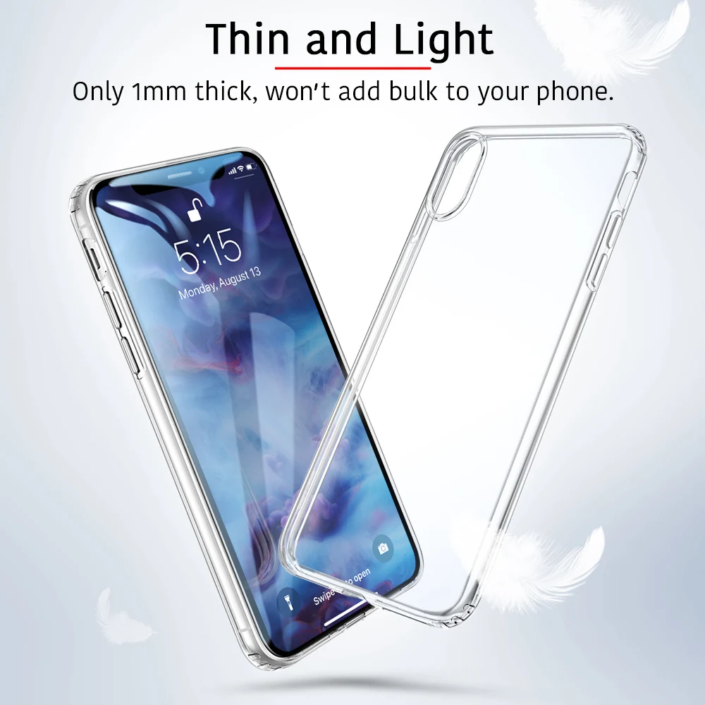 
ESR Crystal Clear phone case for iPhone X/Xs 5.8 Slim Soft Flexible TPU Cover case for new iphone xs support wireless charge 