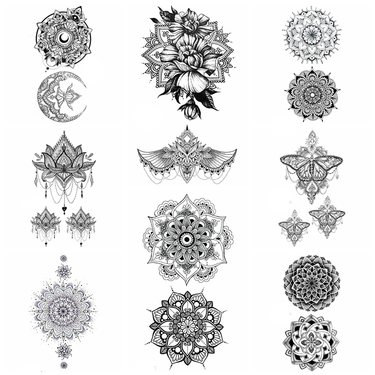 Wholesale cheap custom printing waterproof temporary body art black henna tattoo sticker for women