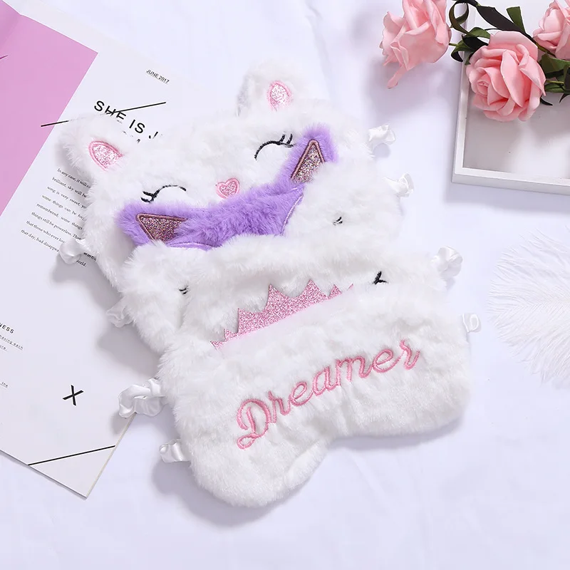 J098 Shinywear 3 Pieces Cute Animal Eye Mask Plush Sleep Masks for Women Girls Kids
