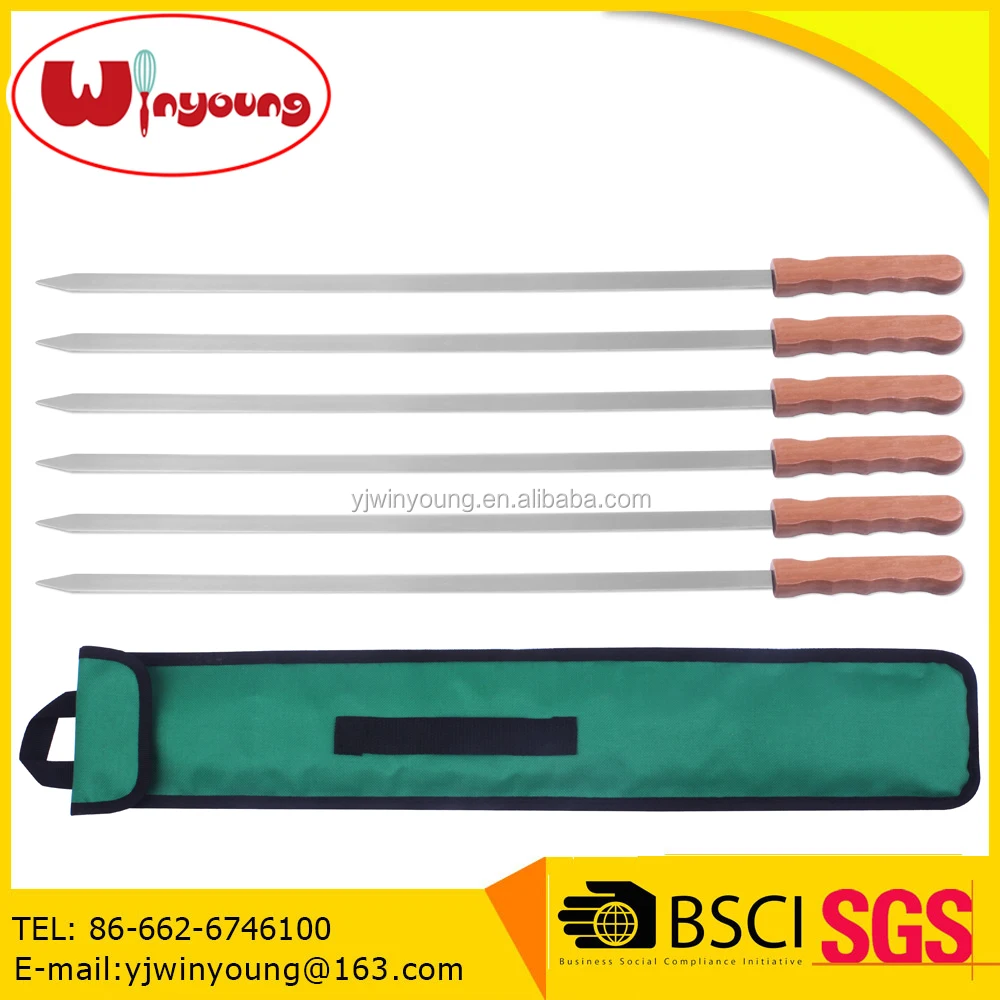
Durable and Reusable Barbecue Grilling Kabob Skewer with wood handle pack in carrying bag 