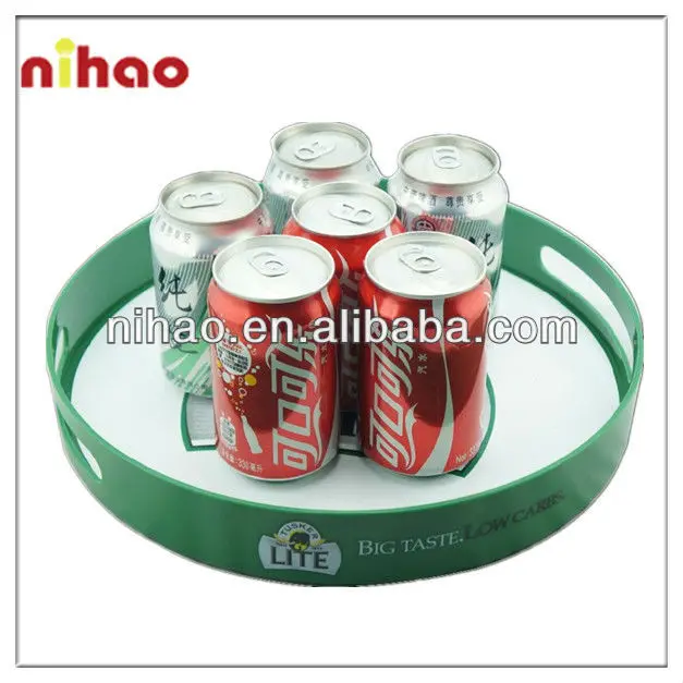 Round metal tray with handle for bar