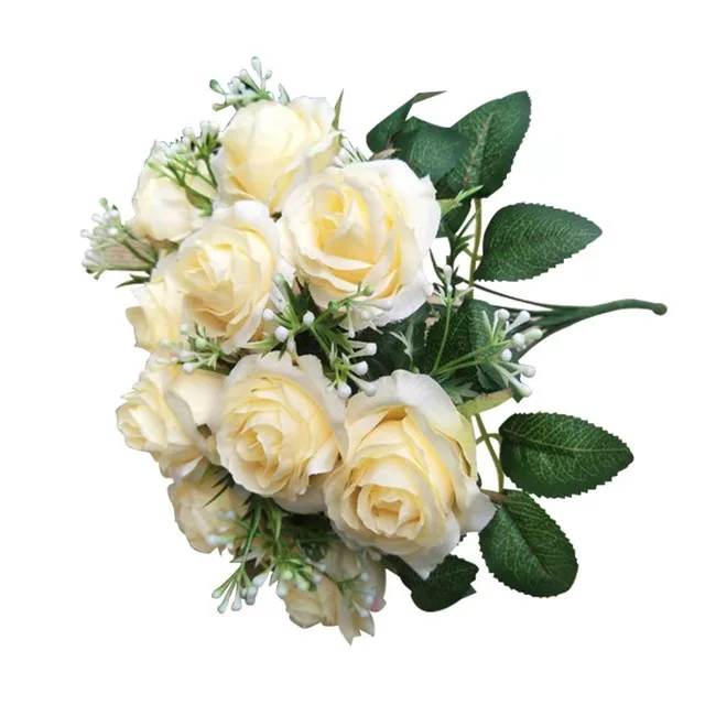 12 головок/1 букет шелковых роз цвета шампанского, букет невесты, Декоративные искусственные цветы