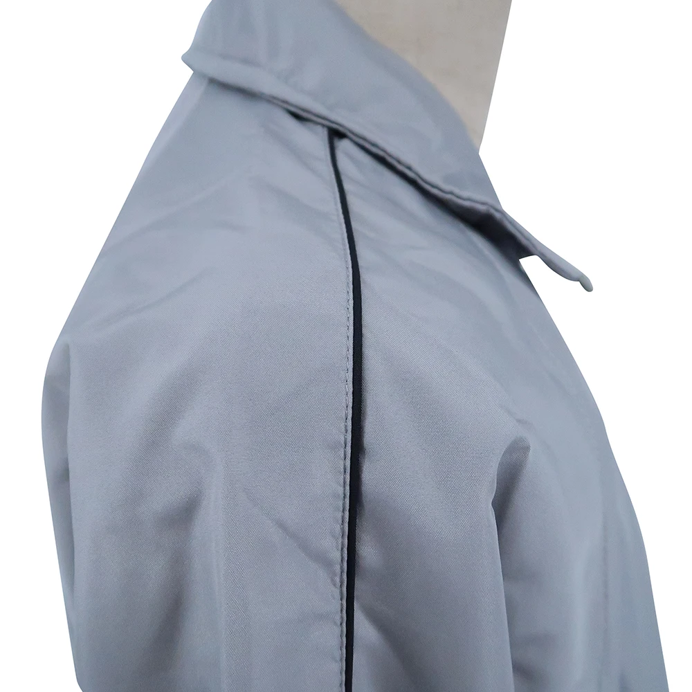 wholesale garments embroidery logo nylon sliver funnel heated jacket for dancing