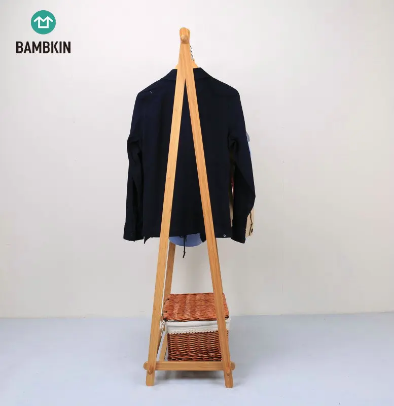 
BAMBKIN Bamboo clothes hanger with shoe rack shelves coat rack hanger standing clothes hanging rack 