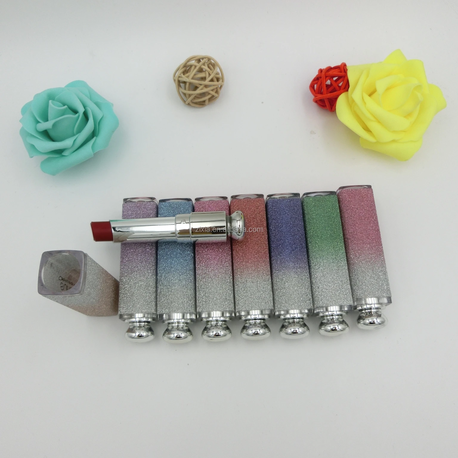 
Lady lip&face beauty makeup tin lipstick distributors plastic tube lip balm Super 7colors Matte Shine Lip stick 