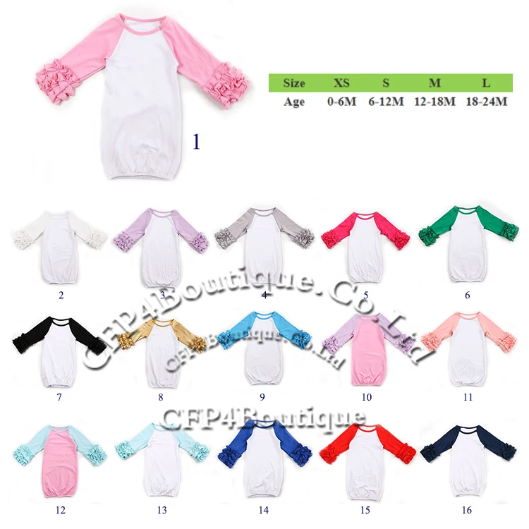 CFP C072 Full Cotton Ruffle Infant Long Sleeve Raglan Baby Gown