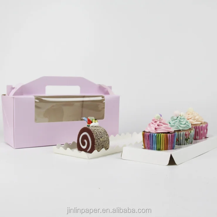 
Yiwu Cheap Cake Paper Boxes with Window Cupcake Box and Inserts with Handle 