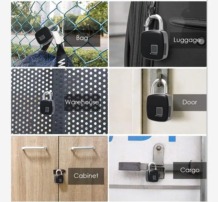 mini bag door lock Waterpoof locker for door bike lock motorcycle lock usb charging P3 finger print padlock