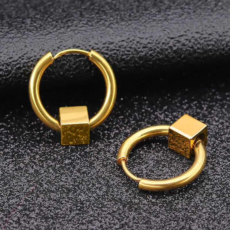 Корейские модные серьги-кольца из титановой стали, Квадратные бусины, мужские круглые серьги из проволоки, серьги из нержавеющей стали, украшения в стиле хип-хоп