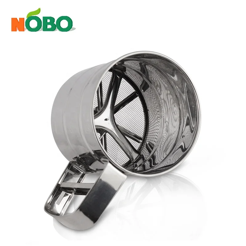 Shaker Sieve Cup with Crank Kitchen Flour Sifter Stainless Steel Use One-handed Double Mesh Family Baking & Pastry Tools 10.5cm