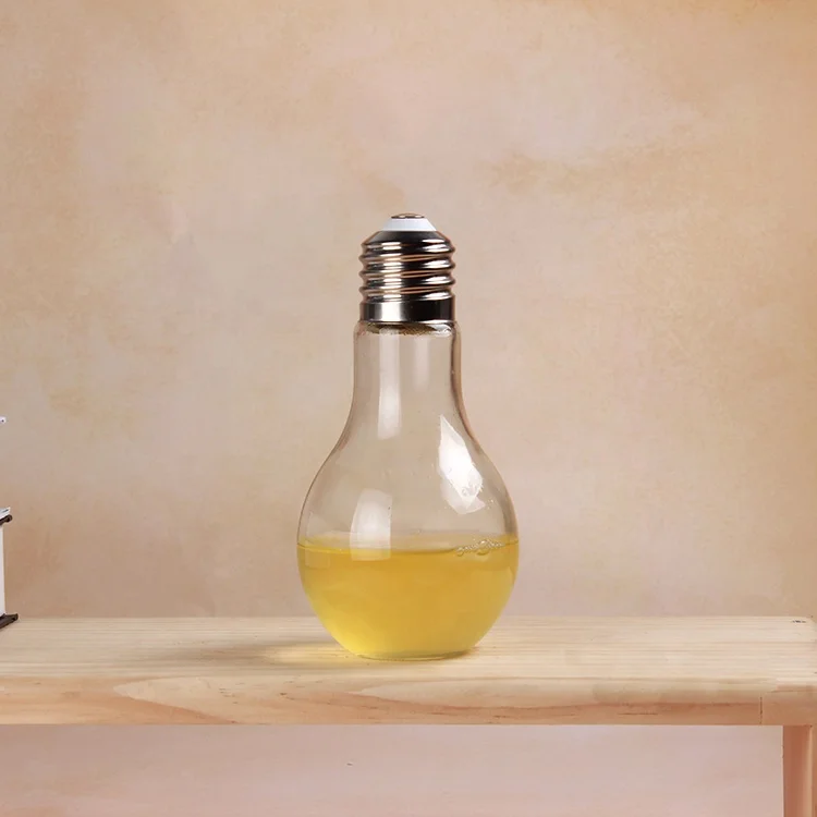 500ml Plastic Light Bulb Shape Plastic Juice Bottle Beverage Bottles With Golden Screw Cap Glass Bottle