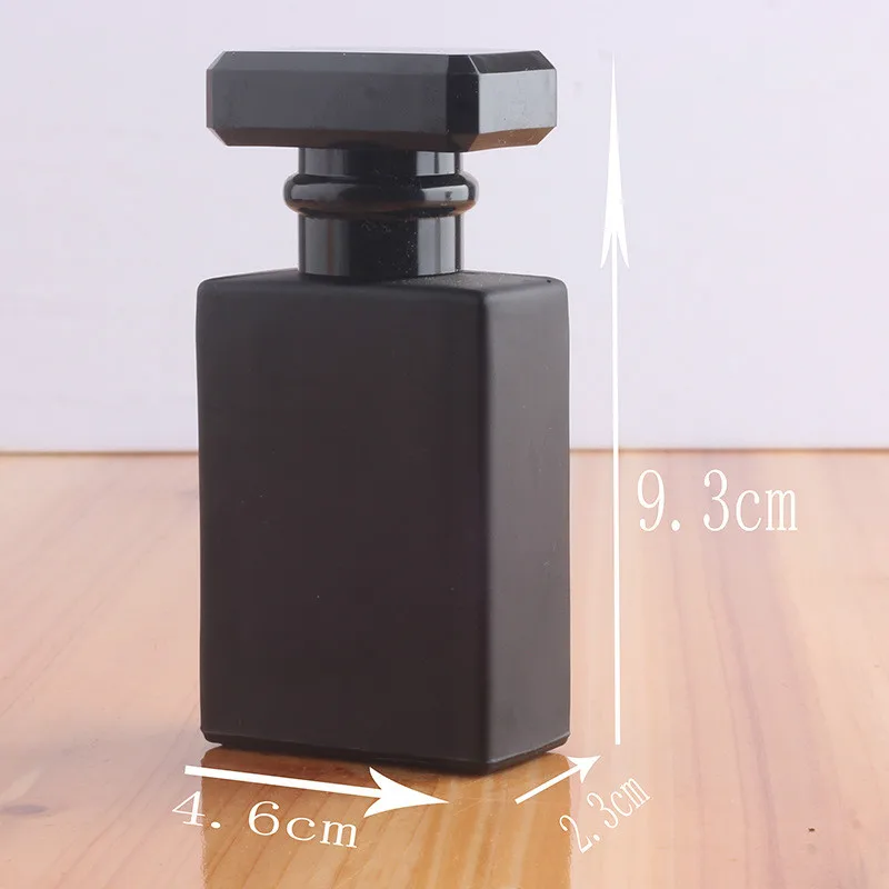 
Luxury cosmetics packaging refillable clear black square perfume glass spray atomizer bottle 30ml 