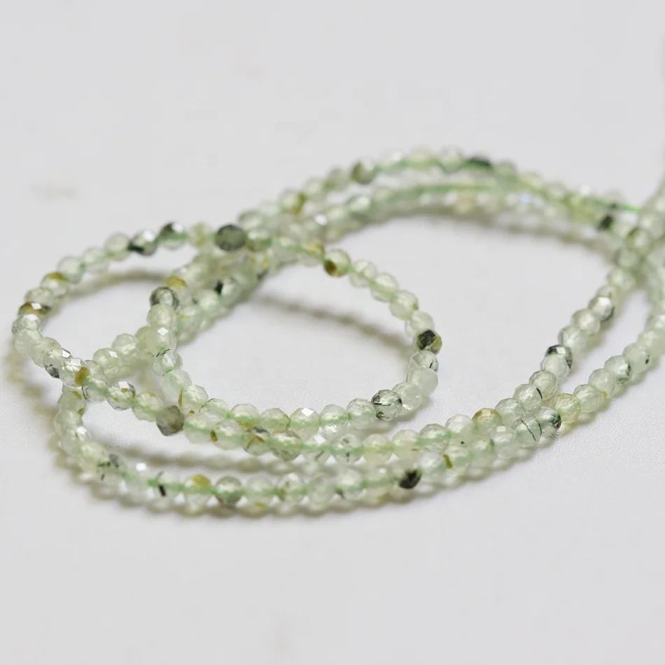 2mm Faceted Prehnite Natural Gemstone  Beads Round faced beads  Loose Stone for DIY Necklace Bracelet Making