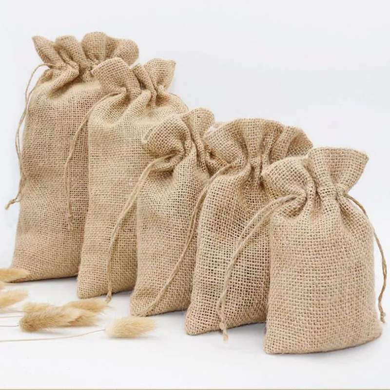 Wholesale Gift Packaging Natural Color  Jute Drawstring  Bag