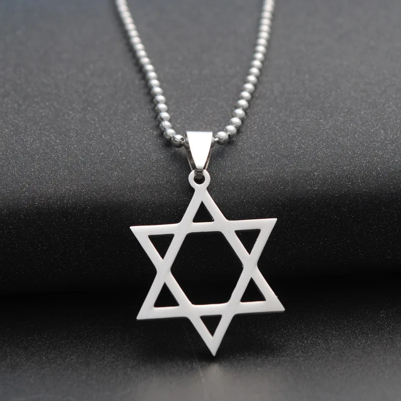 Trendy Silver tone Stainless Steel Jewish Star of David Charm Pendant Necklace With 50cm Chain For Men Women Wholesale Jewelry