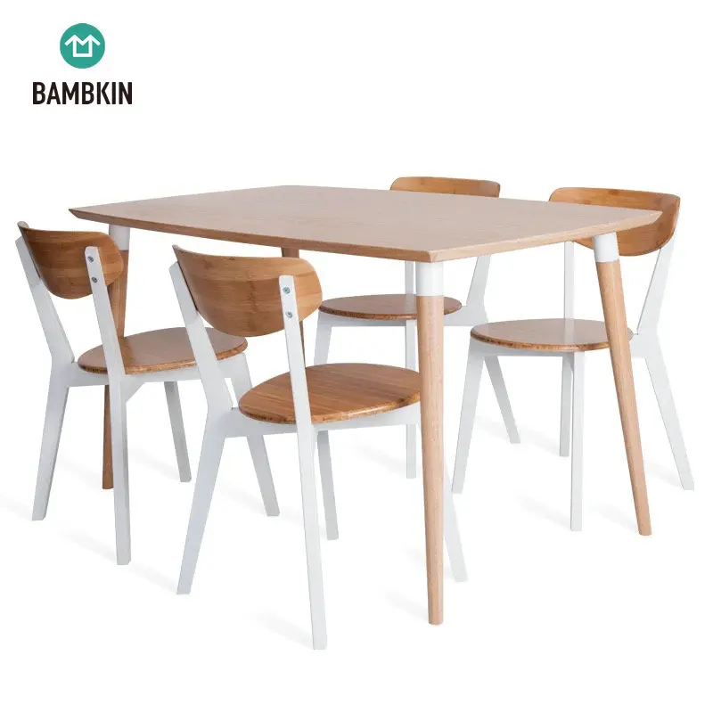 
BAMBKIN bamboo furniture kitchen dining room table and chair set for 4/6 five-pieces rectangle dining table set 