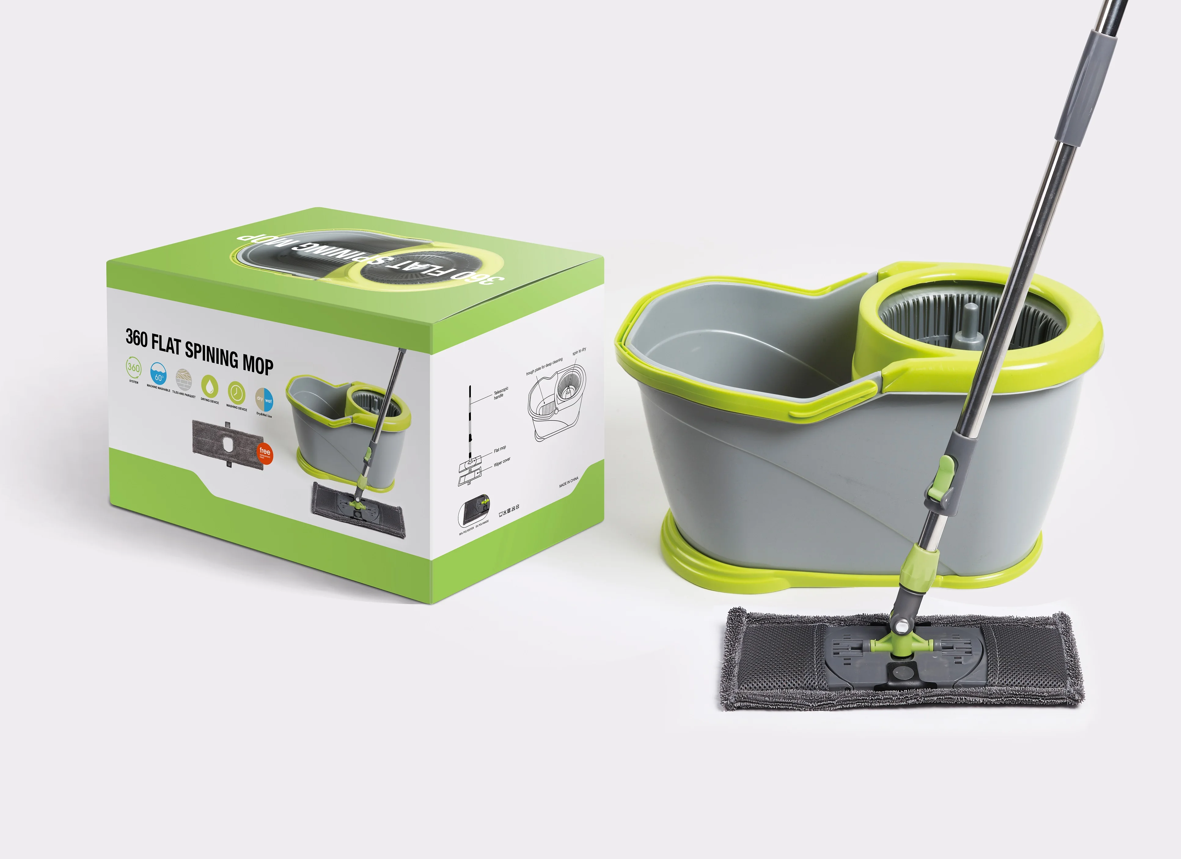 Microfibre Fabric Mopping System Hand Pressed Flat  Mop 360 With Dry And Wet Use