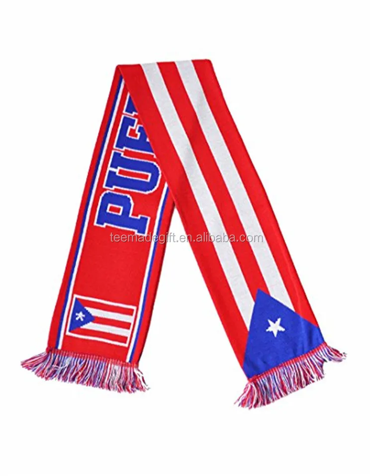 
Acrylic Knitted Jacquard Soccer Football Scarf Puerto Rico Knitted Scarf 