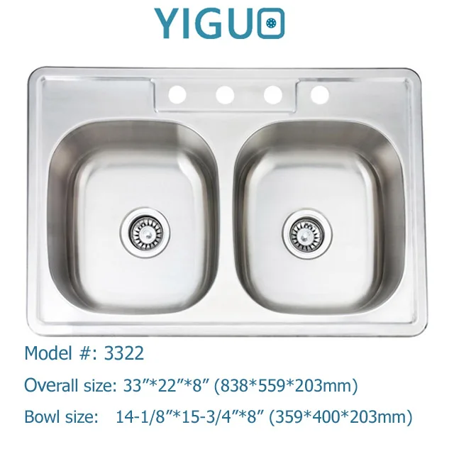 Undermount installation type double bowl style no faucet feature 304 stainless steel kitchen sink J3218,