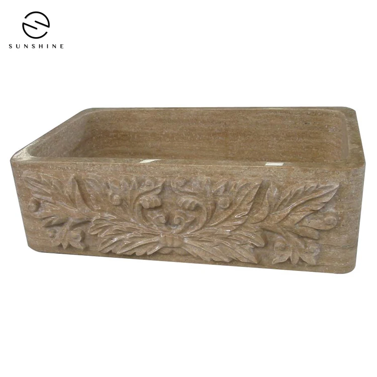 Brown Travertine (Veining Cut) Single Bowl Farmhouse Kitchen Sinks