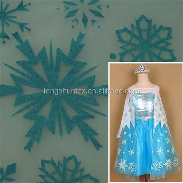 New Design Frozen Queen ELSA snowflake printed crystal tulle organza fabric