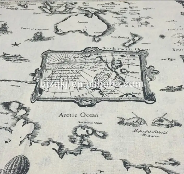 China supply bulk quantity cotton linen world map fabric with low price
