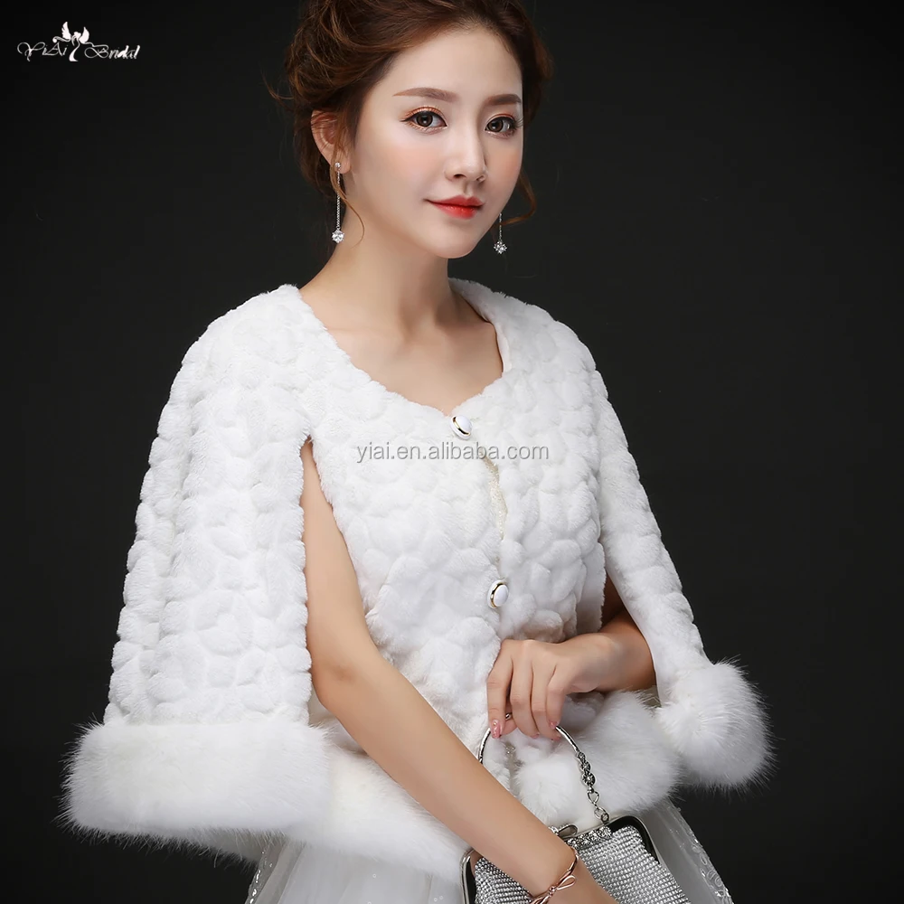 
LZP218 No Collar Circle Pattern With Button Mink Jacket White Fur Bolero Winter Wedding Cape 