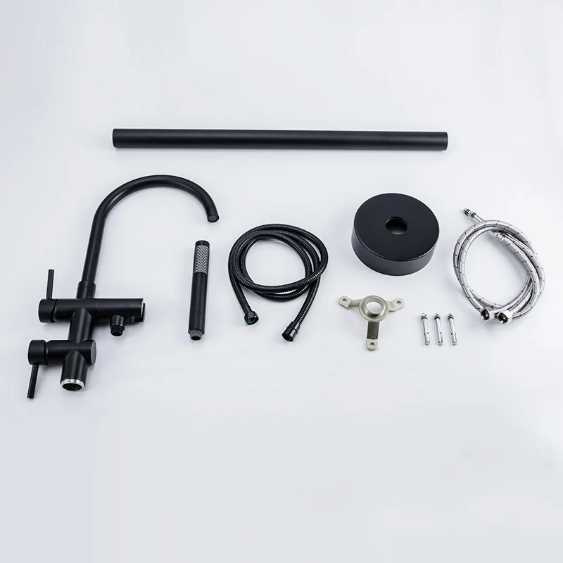 FLG Luxury Bath floor mounted style Black Floor Standing Bathroom Bathtub Faucet