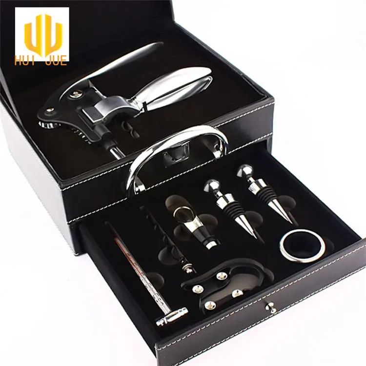 HUIJUE cheapest wholesale wine gift set with leather case