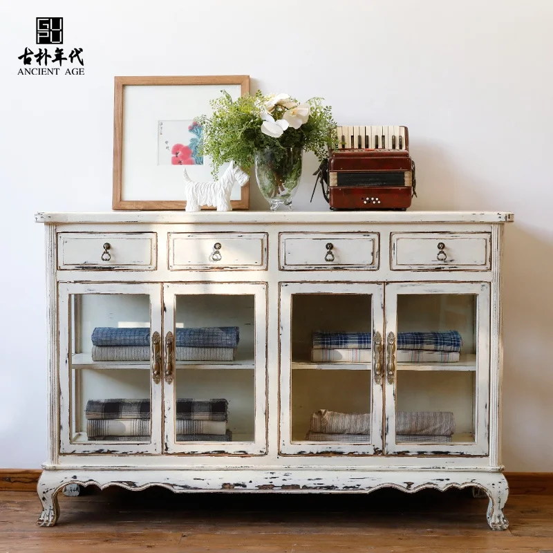 Retro cabinet taylor wood furniture Bespoke customizable furniture Vintage Distress Paint Glossy Storage Sideboard